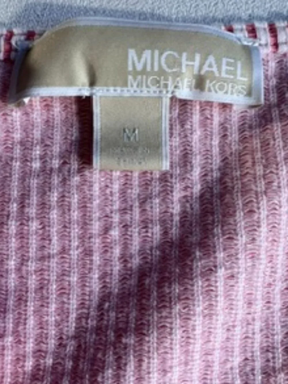 MICHAEL KORS short-sleeve wrap top pink white vertical stripes v neck‎ Women's